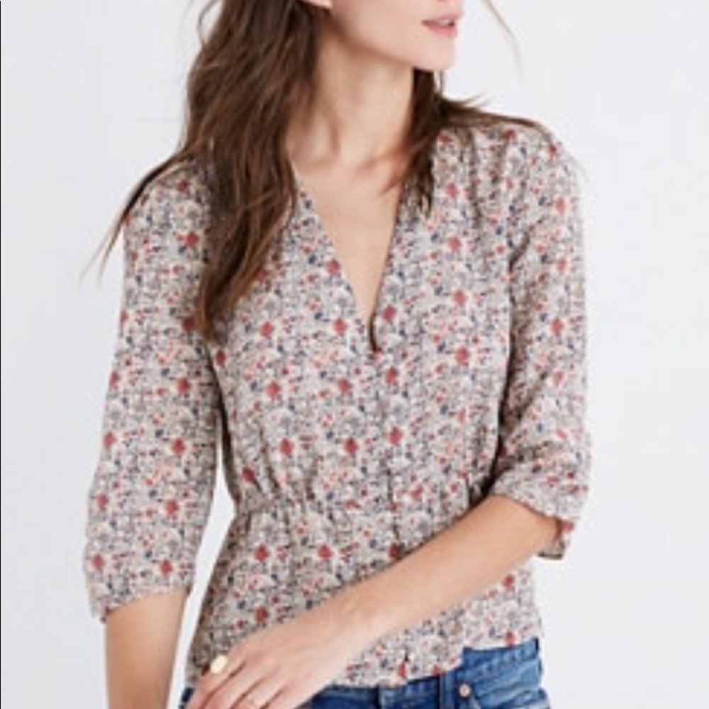 Madewell floral silk shadowpetal blouse